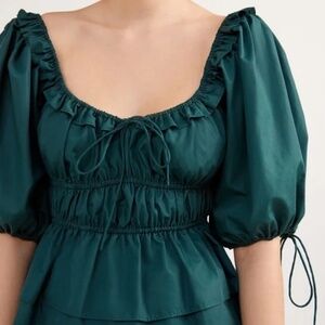 En Saison Poplin Blouse, dark green, size small